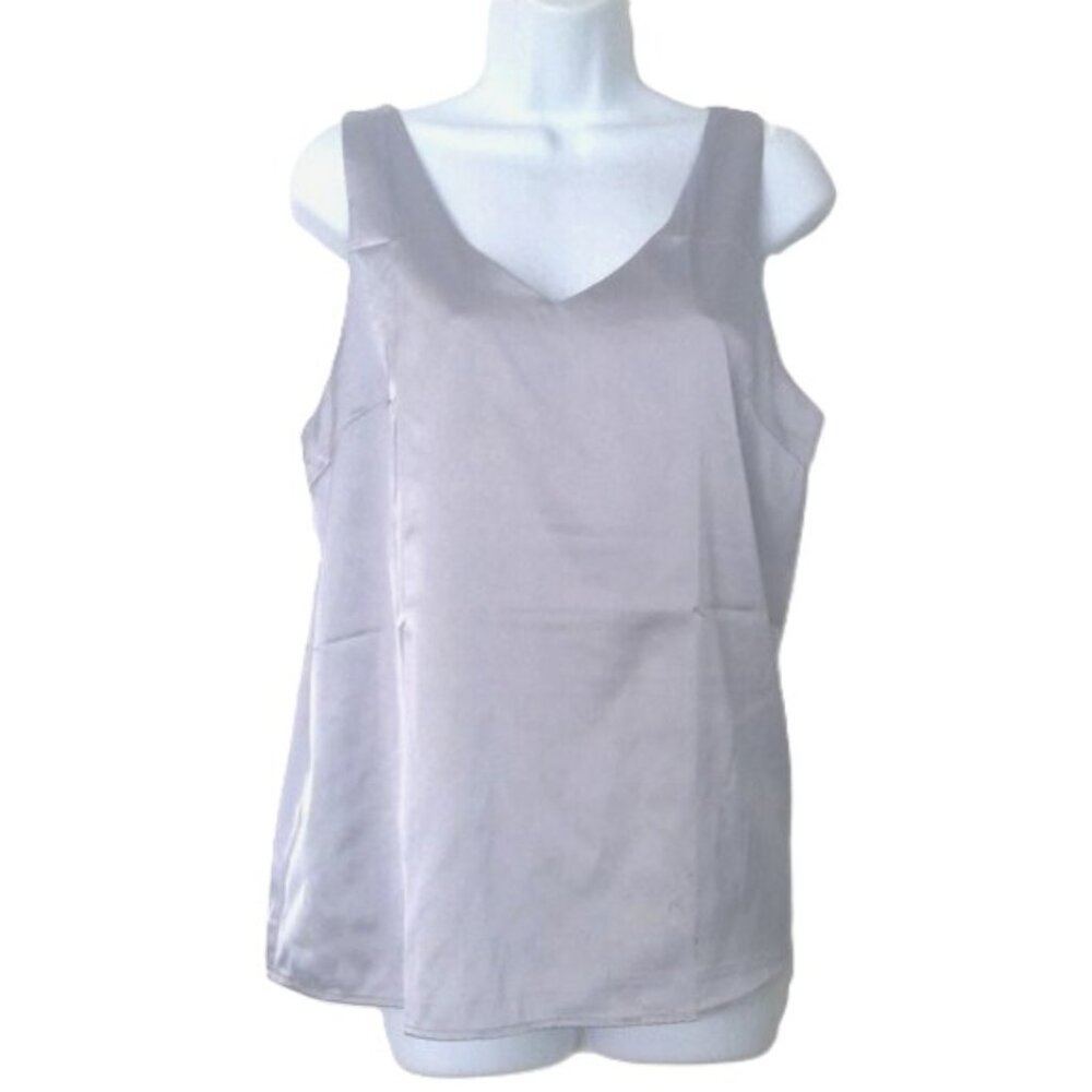 Ekouaer Top Cami Front & Back V Neck Satin Camisole Gray Sleeveless Lined EUC  L